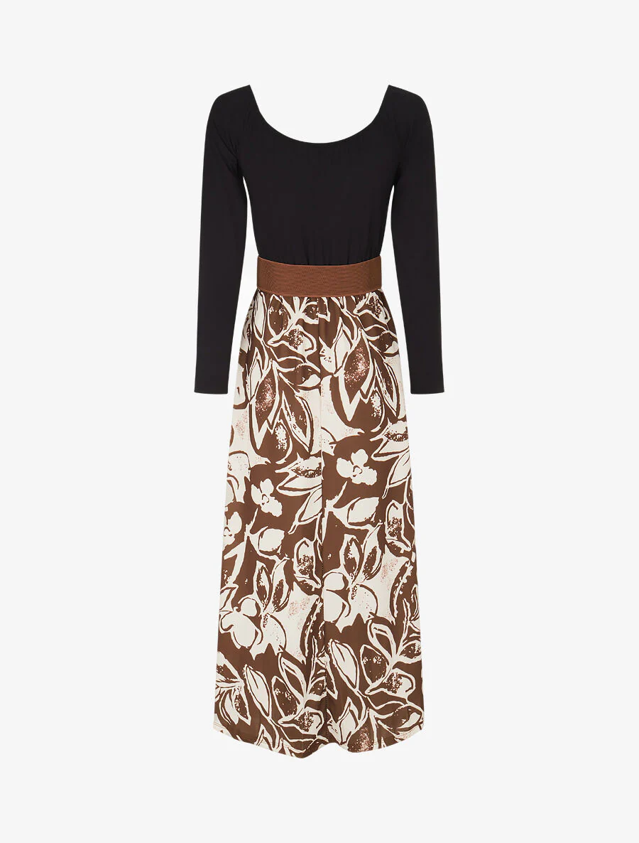Uitlopende jurk met rok met bloemenprint - bruin - Image 2
