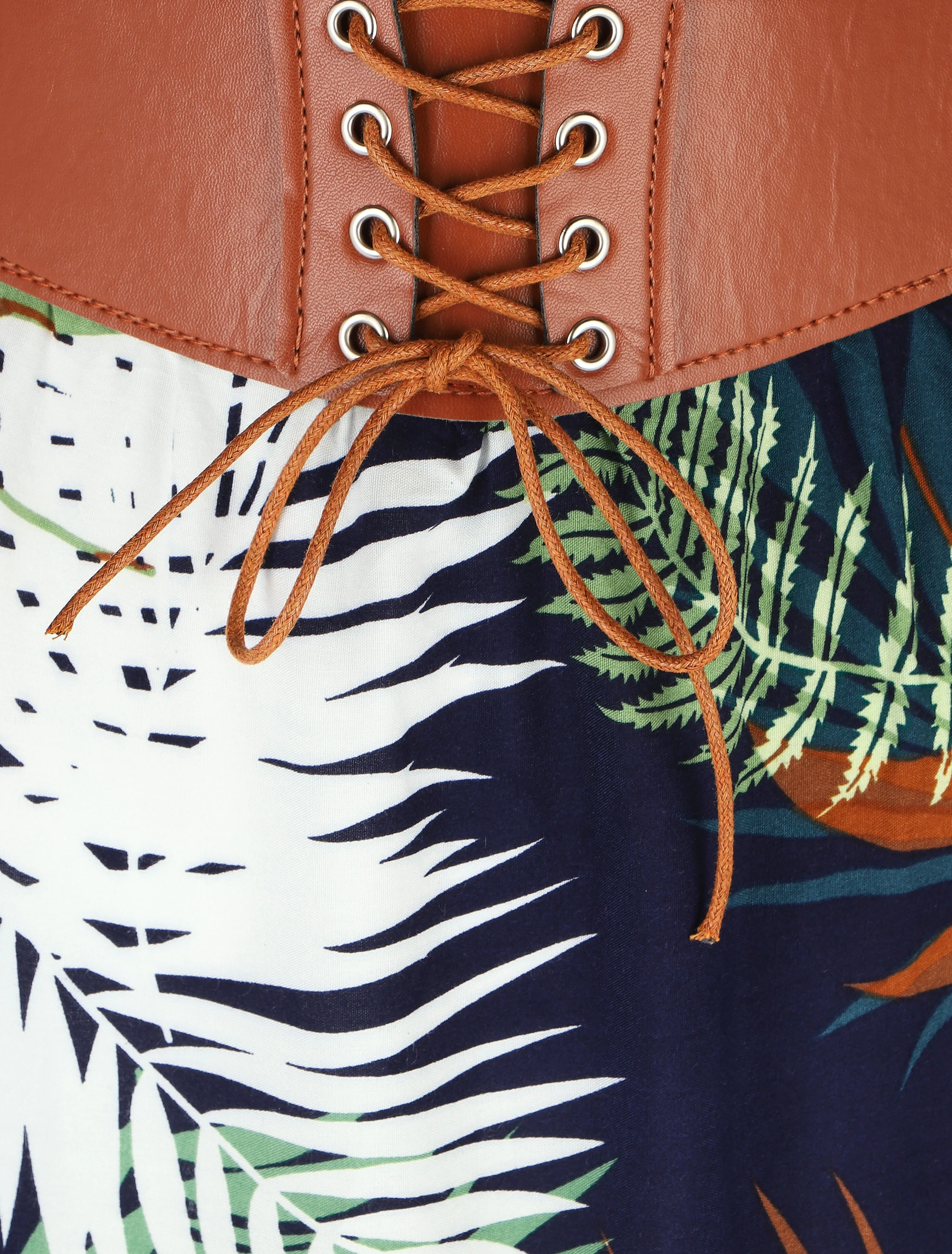 Uitlopende lange rok met tropische print - Marineblauw - Image 3