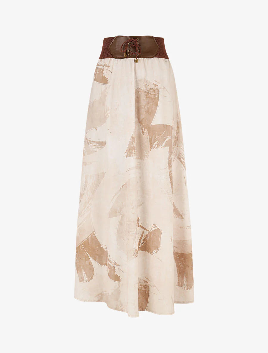 Uitlopende rok met abstracte print - Beige