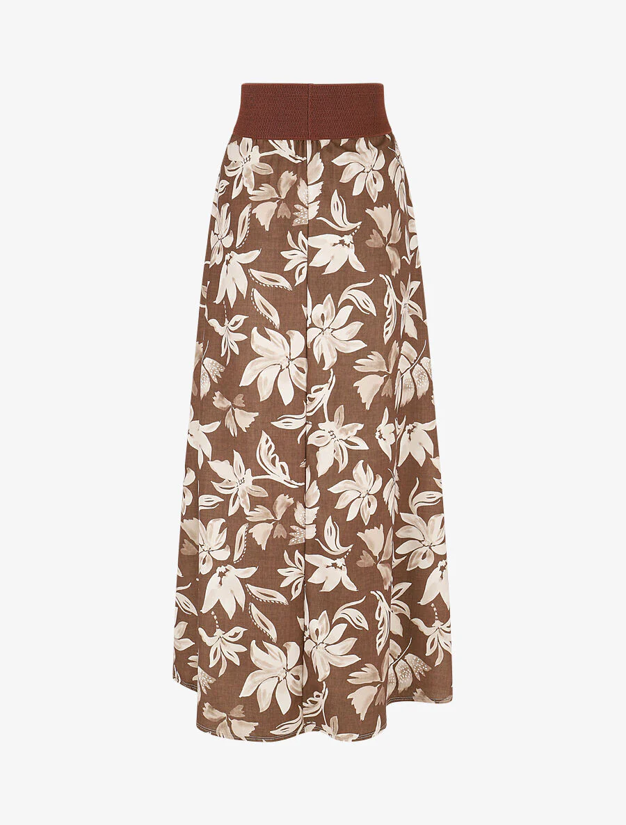Uitlopende rok met bloemenprint - Bruin - Image 2