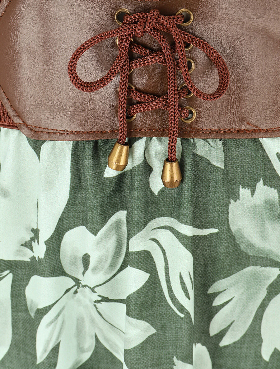 Uitlopende rok met bloemenprint - Kakigroen - Image 3