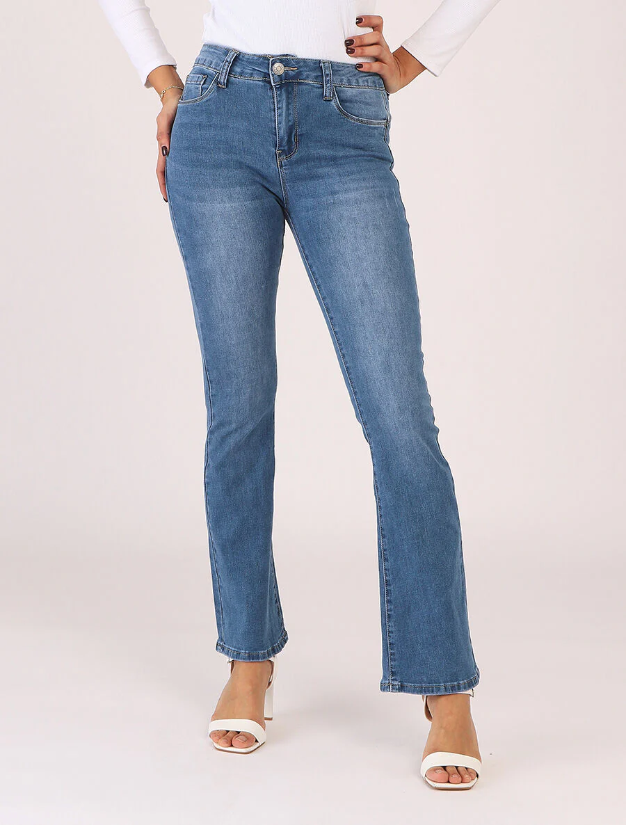 Uitlopende. verwassen push-up jeans - blauw - Image 4