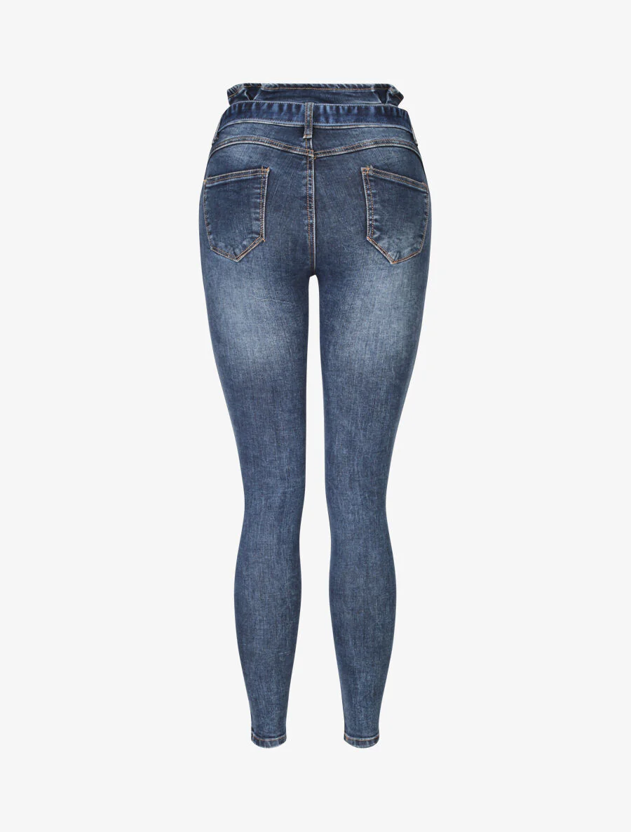 Jean ultra skinny met hoge taille met ruches - Blauw - Image 2