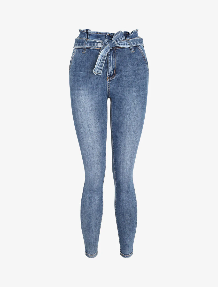 Ultra skinny jeans met volant taille - Blauw