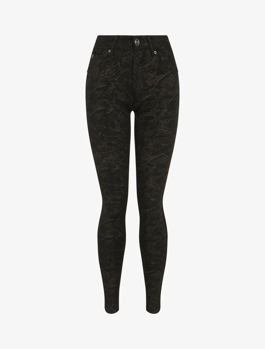 Ultra strakke broek met gouden schubbenprint - Zwart