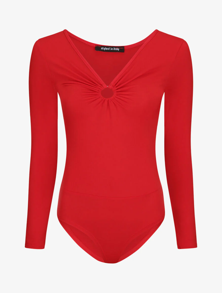V-hals body met ring detail - Rood