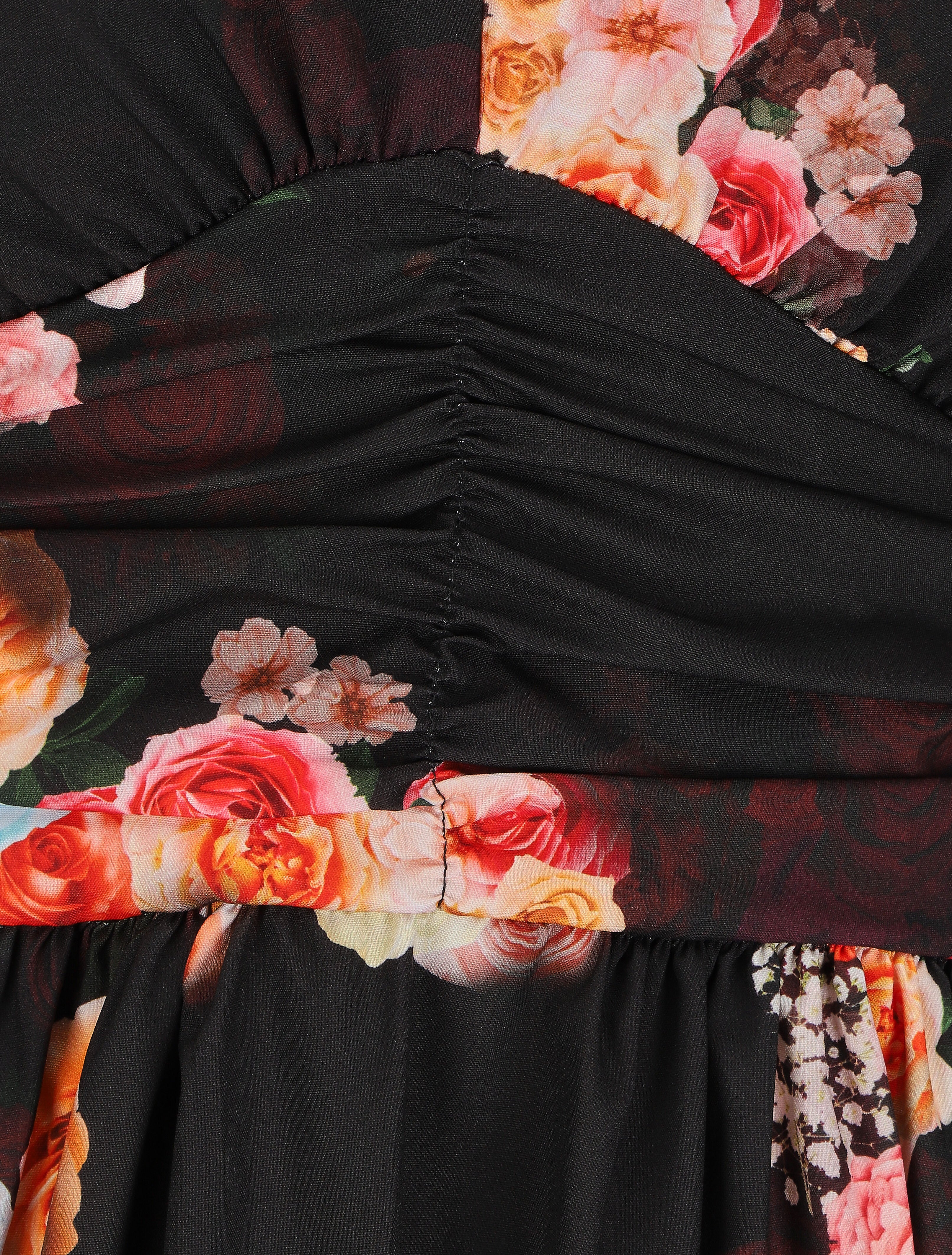 V-hals jurk met bloemenprint - Zwart - Image 3
