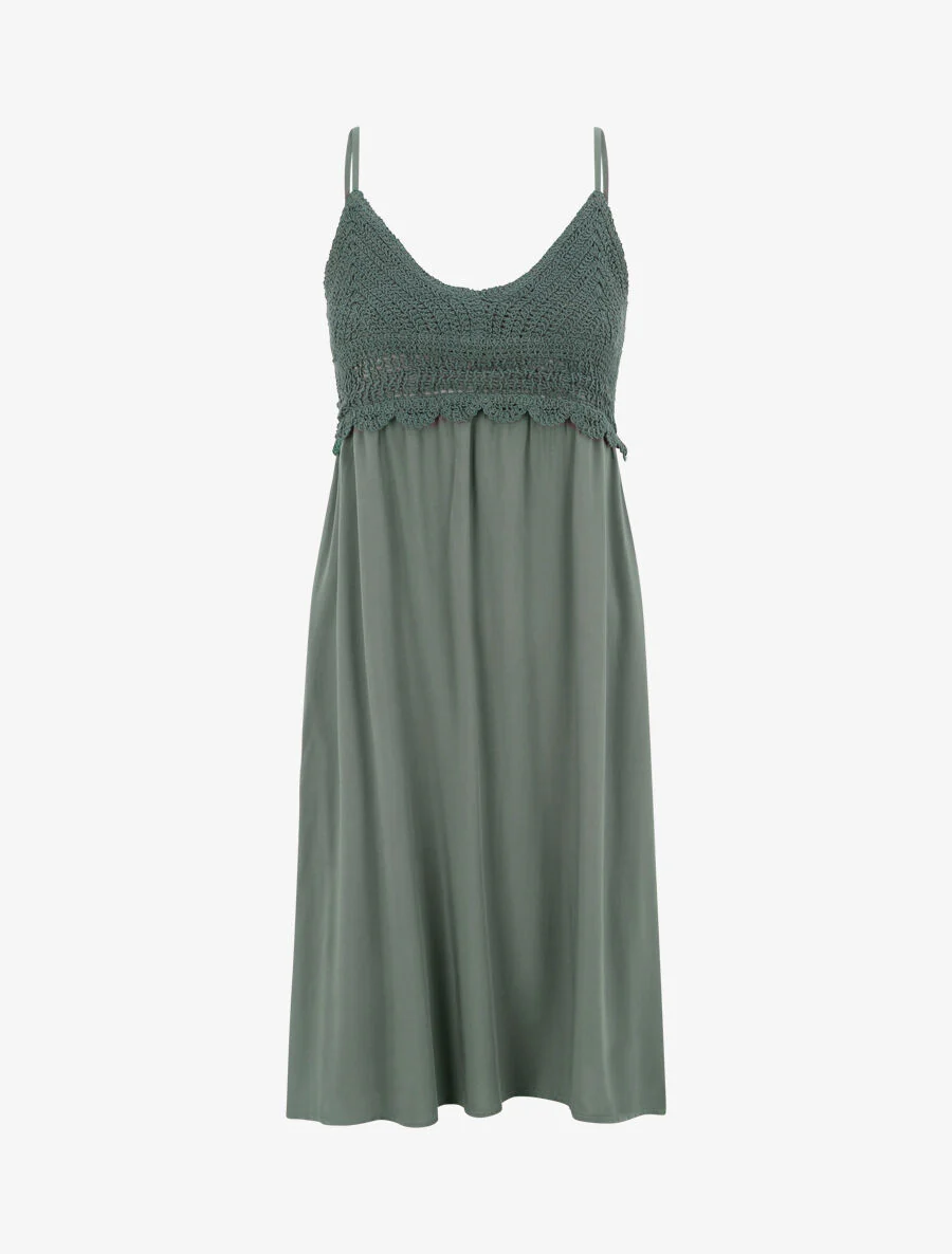 V-hals jurk met haakdetail - Khaki