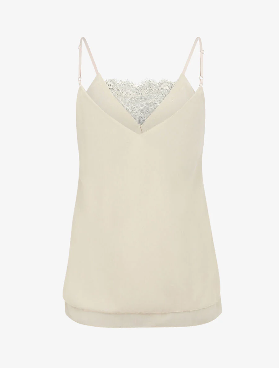 V-hals kanten jurk - Beige - Image 2