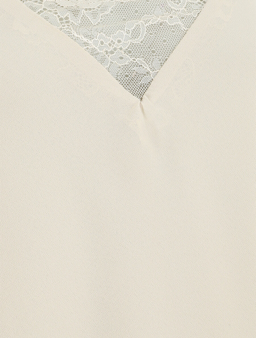 V-hals kanten jurk - Beige - Image 3