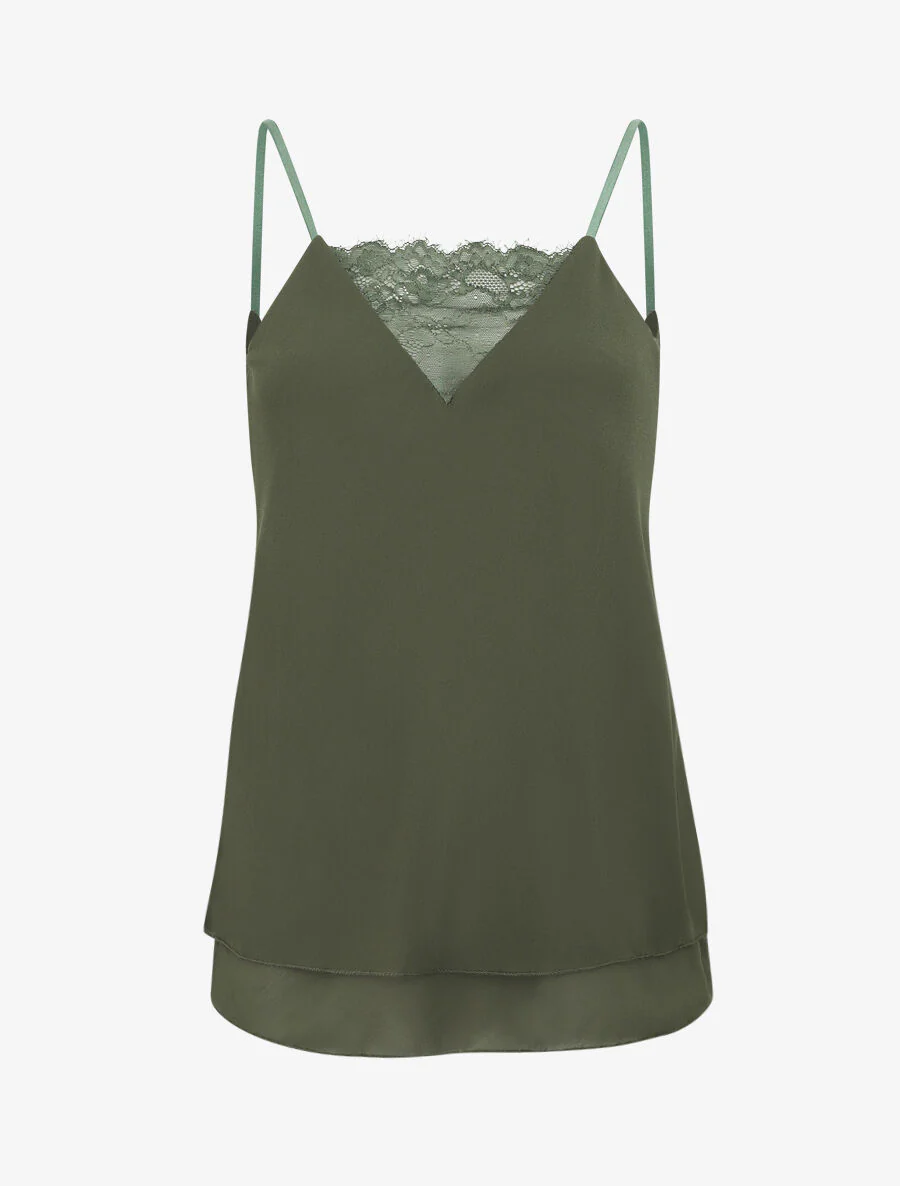 V-hals kanten jurk - Khaki