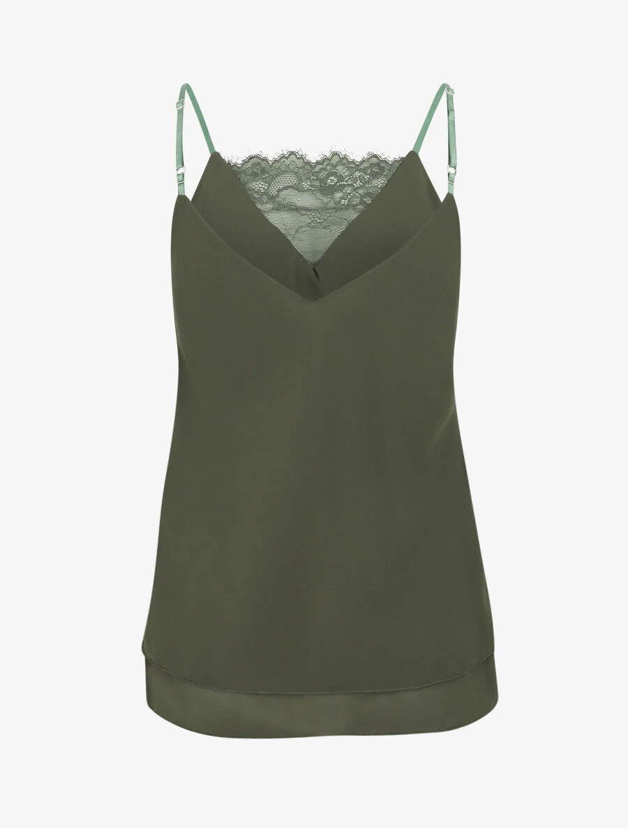 V-hals kanten jurk - Khaki - Image 2