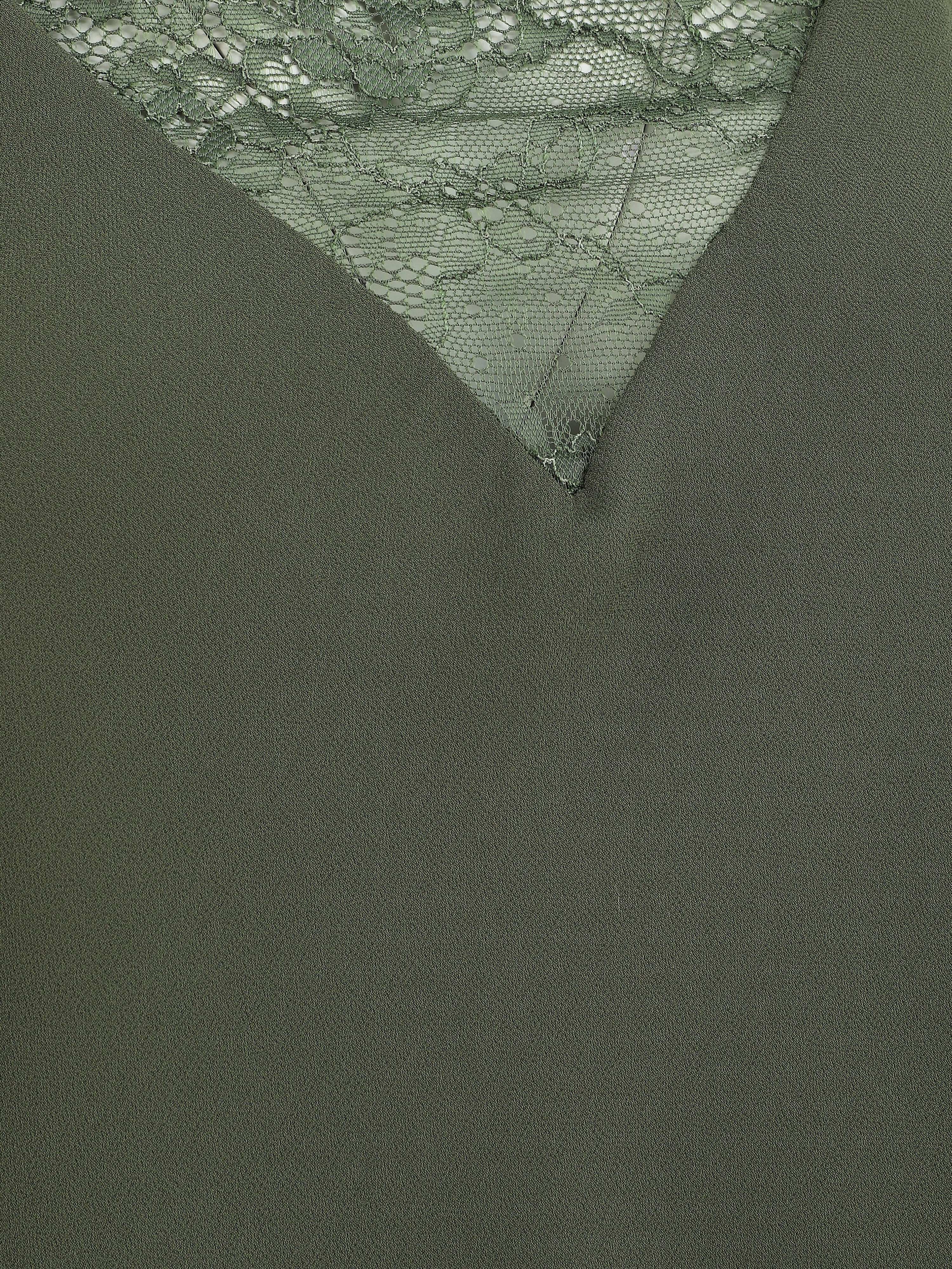 V-hals kanten jurk - Khaki - Image 3