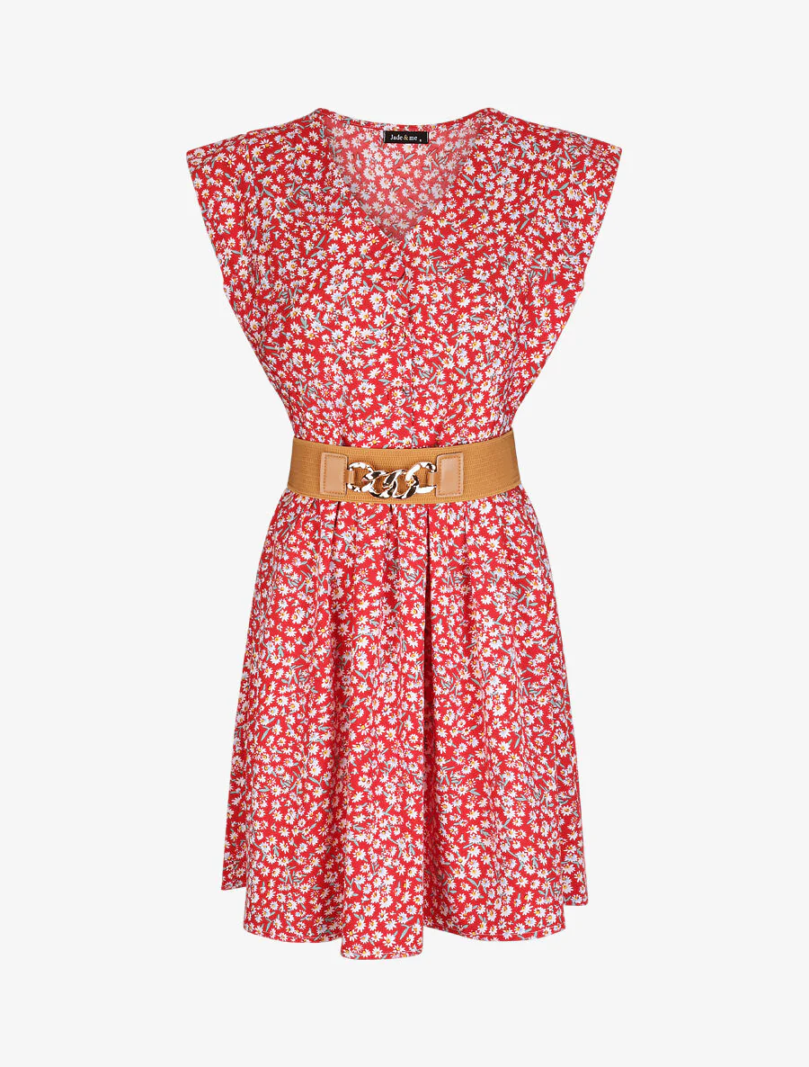 V-hals knopjesjurk - Rood