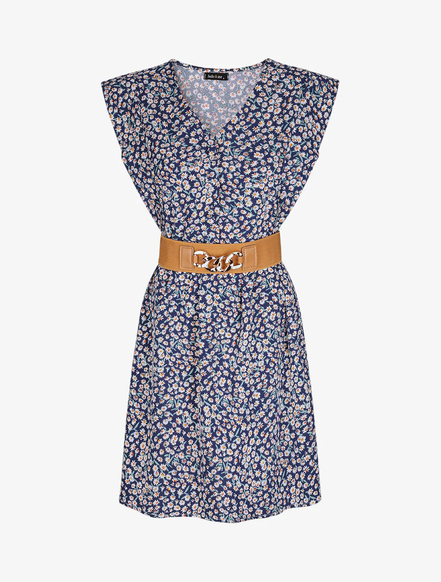 V-hals knopjesjurk - Donkerblauw