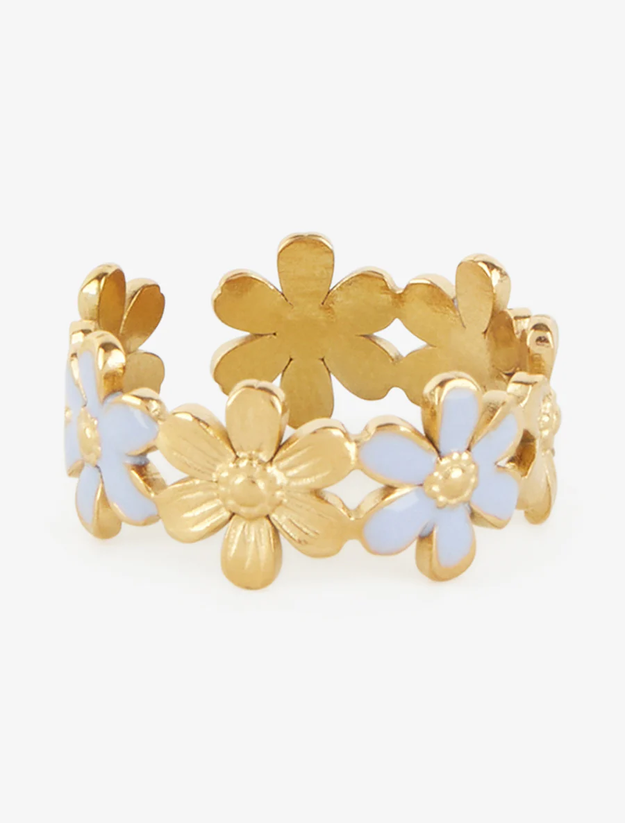Verstelbare bloemenring - Goud/blauw - Image 2