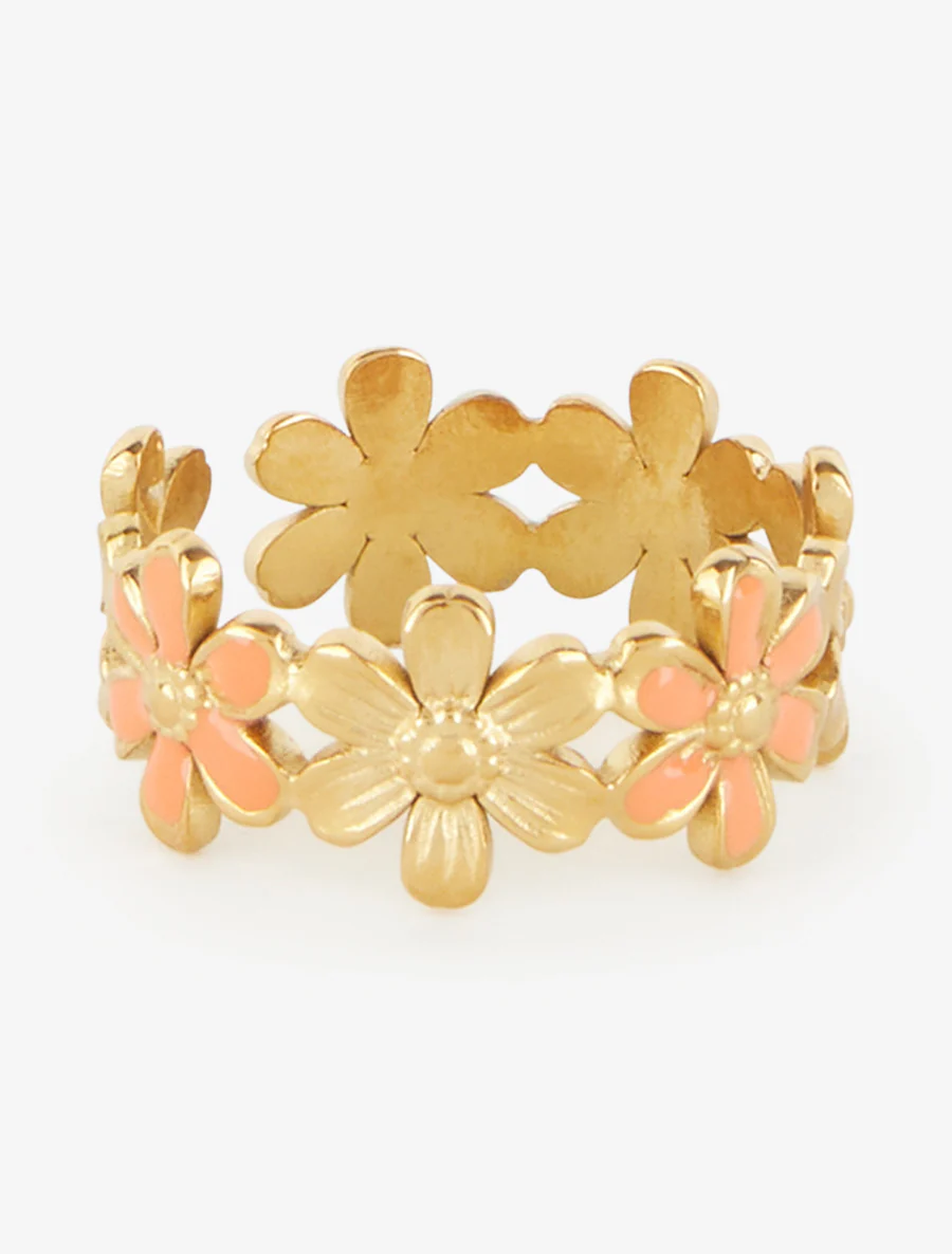 Verstelbare bloemenring - Goud/oranje - Image 2