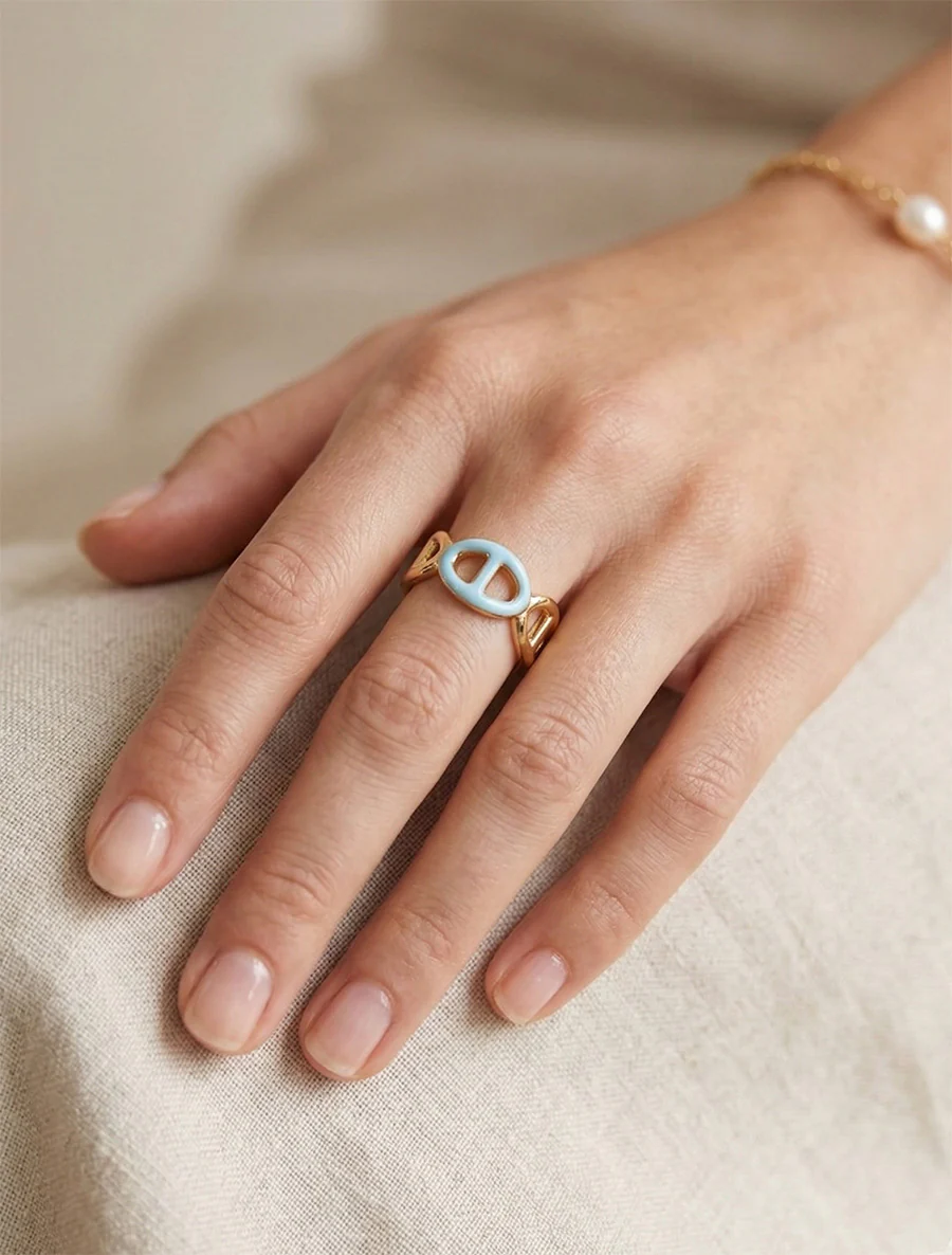 Verstelbare ring in maritieme schakels stijl - Goud/blauw