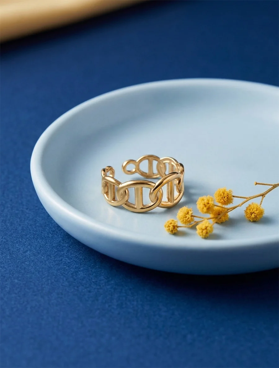 Verstelbare ring met ankerschakels - Goud