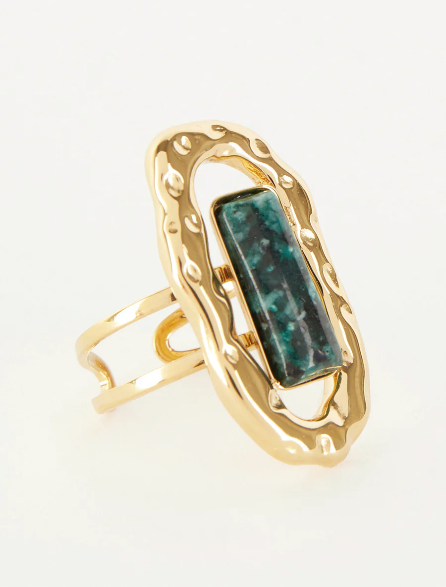Verstelbare ring met gekleurde steen - Donkergroen - Image 2