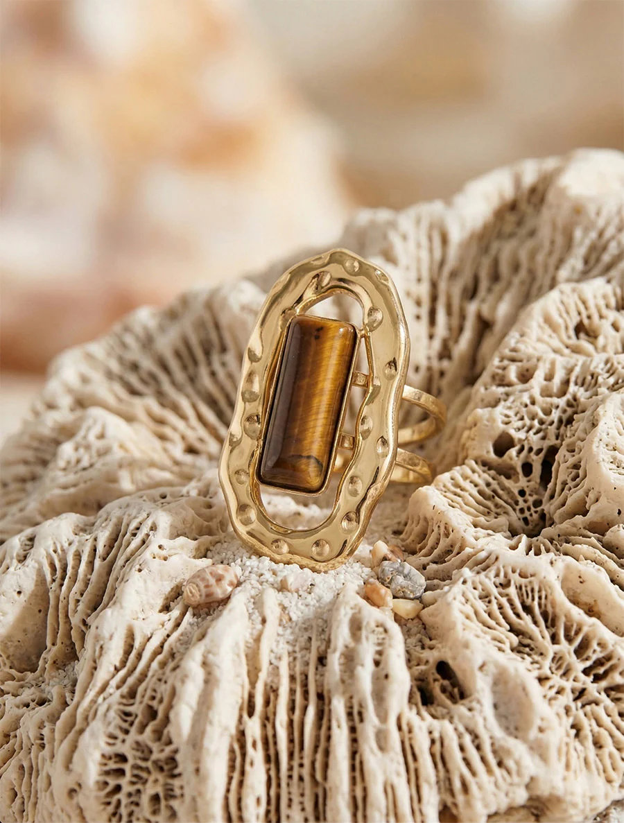 Verstelbare ring met gekleurde steen - Bruin