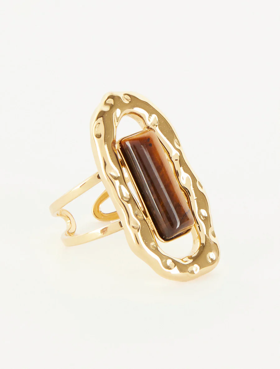 Verstelbare ring met gekleurde steen - Bruin - Image 2