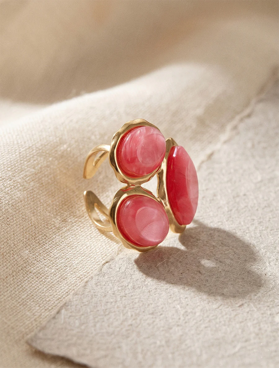 Verstelbare ring met harsstenen - Fuchsia