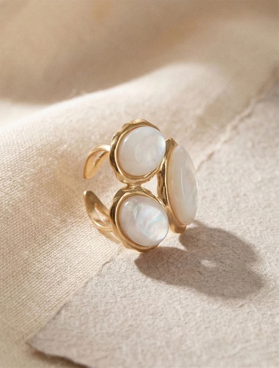 Verstelbare ring met harsstenen - Wit