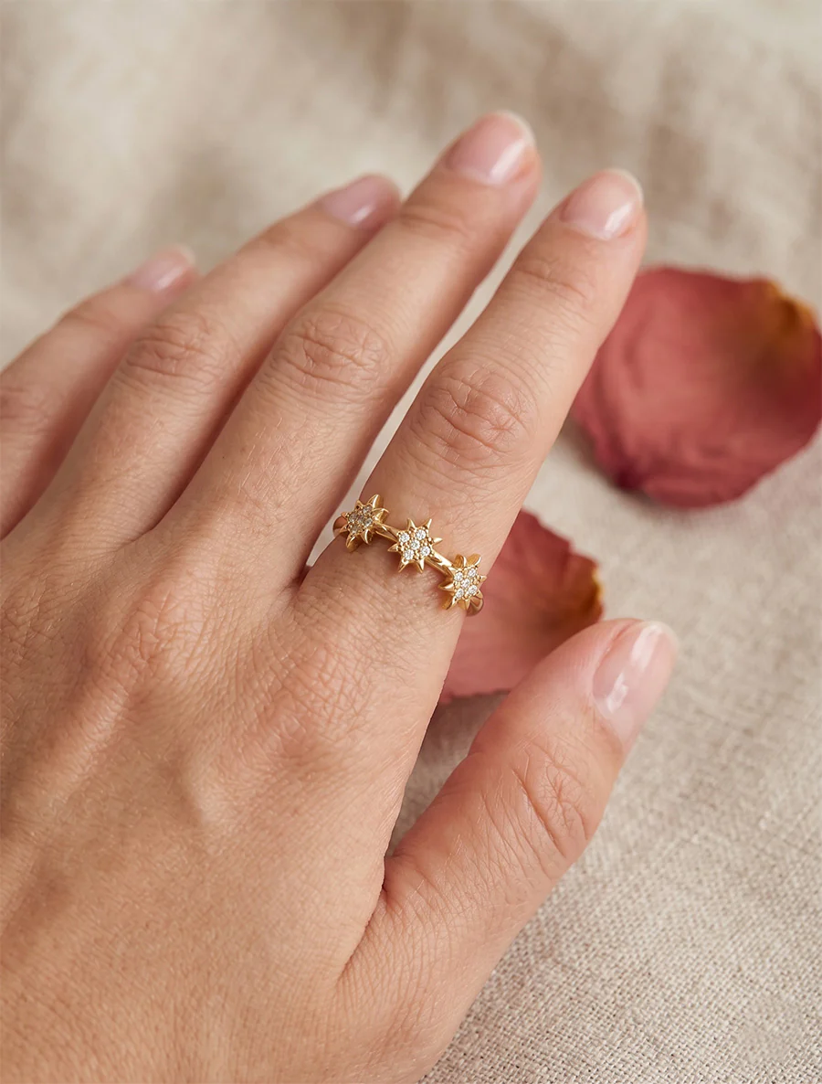 Verstelbare ring met strass sterren - Goud