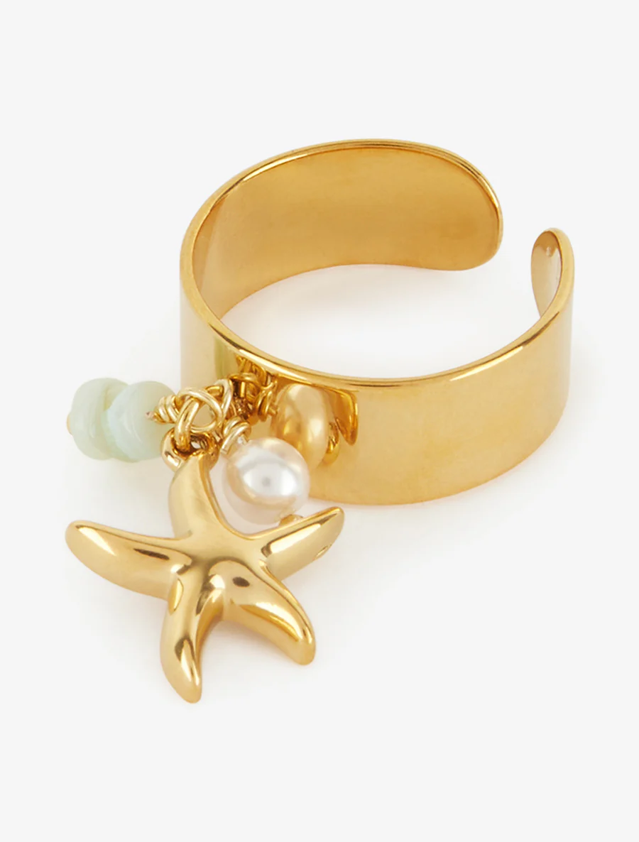 Verstelbare ring met zeester bedel - Goud - Image 3