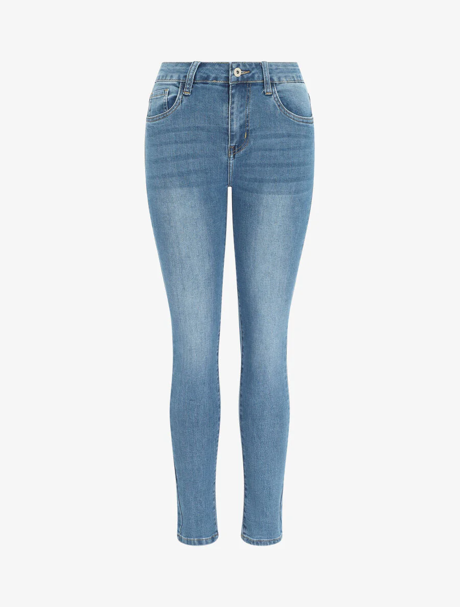 Verwassen skinny jeans met hoge taille - Blauw