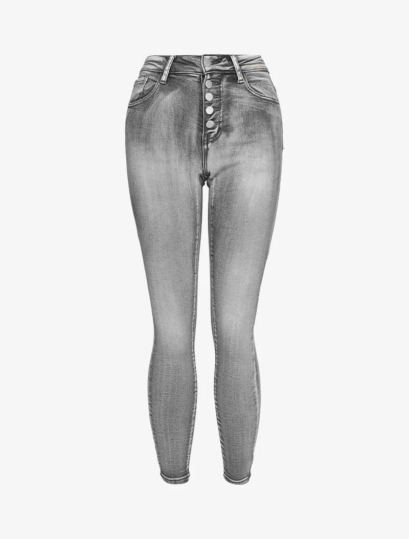 Verweerde skinny jeans met knoopsluiting - Lichtgrijs