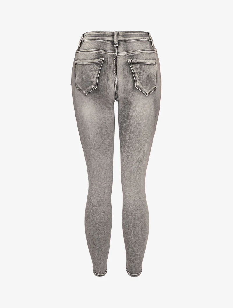 Verweerde skinny jeans met knoopsluiting - Lichtgrijs - Image 2
