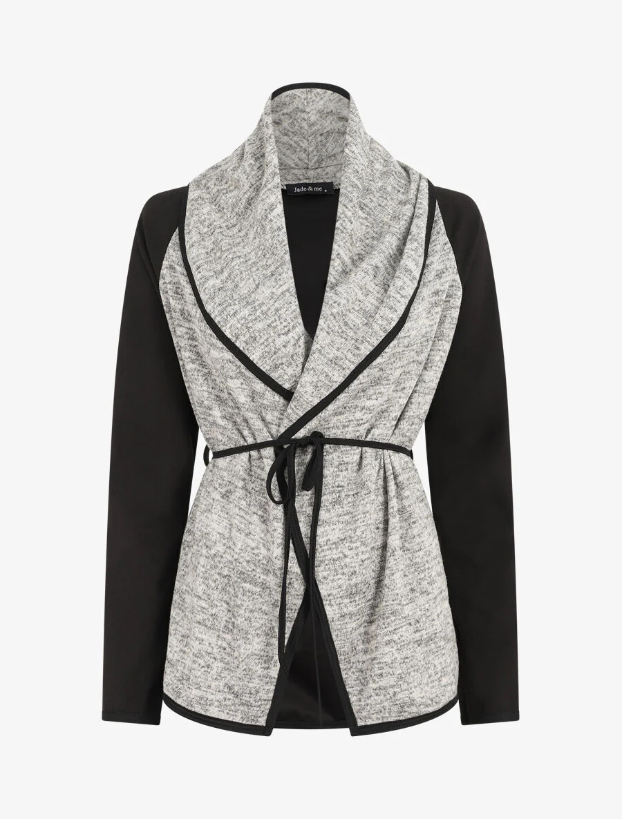 Vest in twee materialen met sjaalkraag - Beige