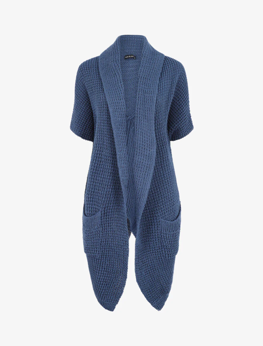 Vest met korte mouwen en sjaalkraag - blauw