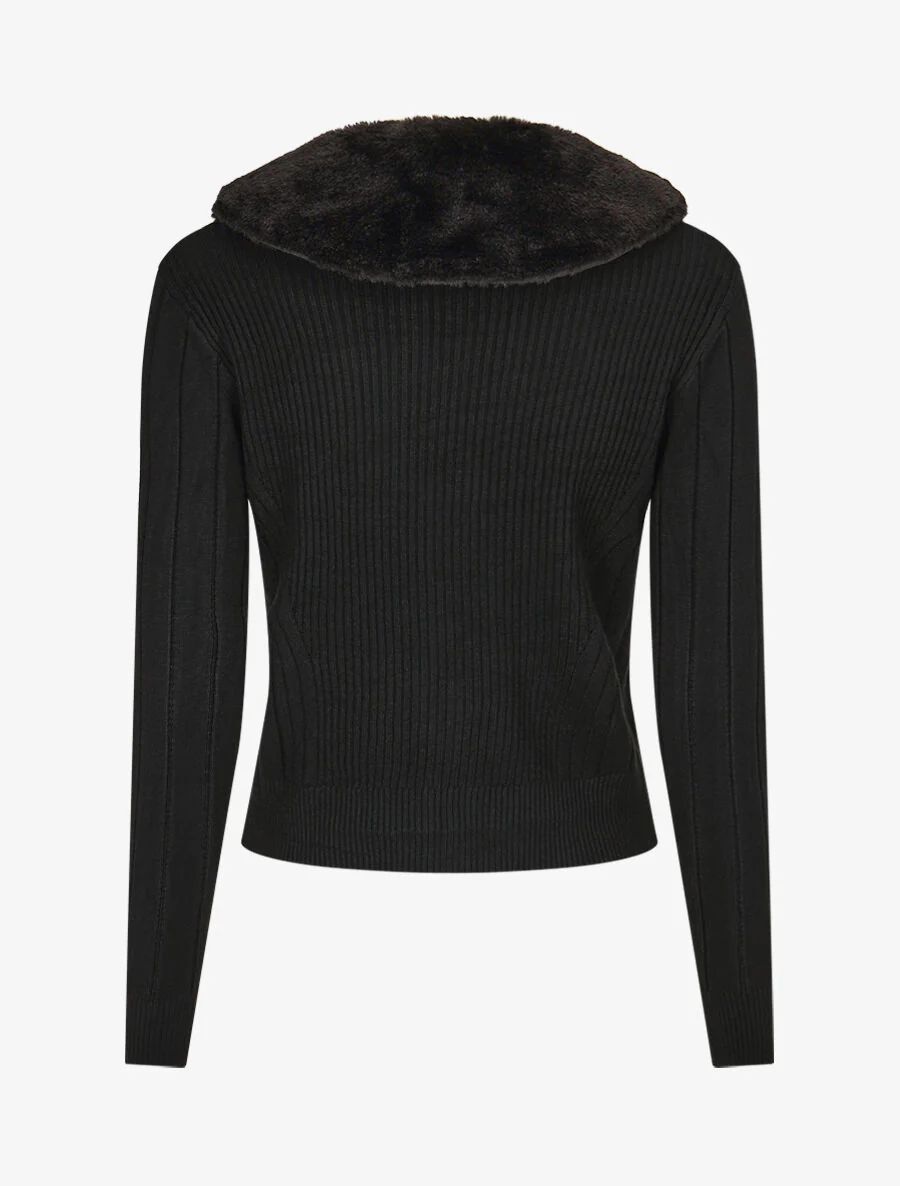 Vest met rits en kraag van synthetisch bont - Zwart - Image 2