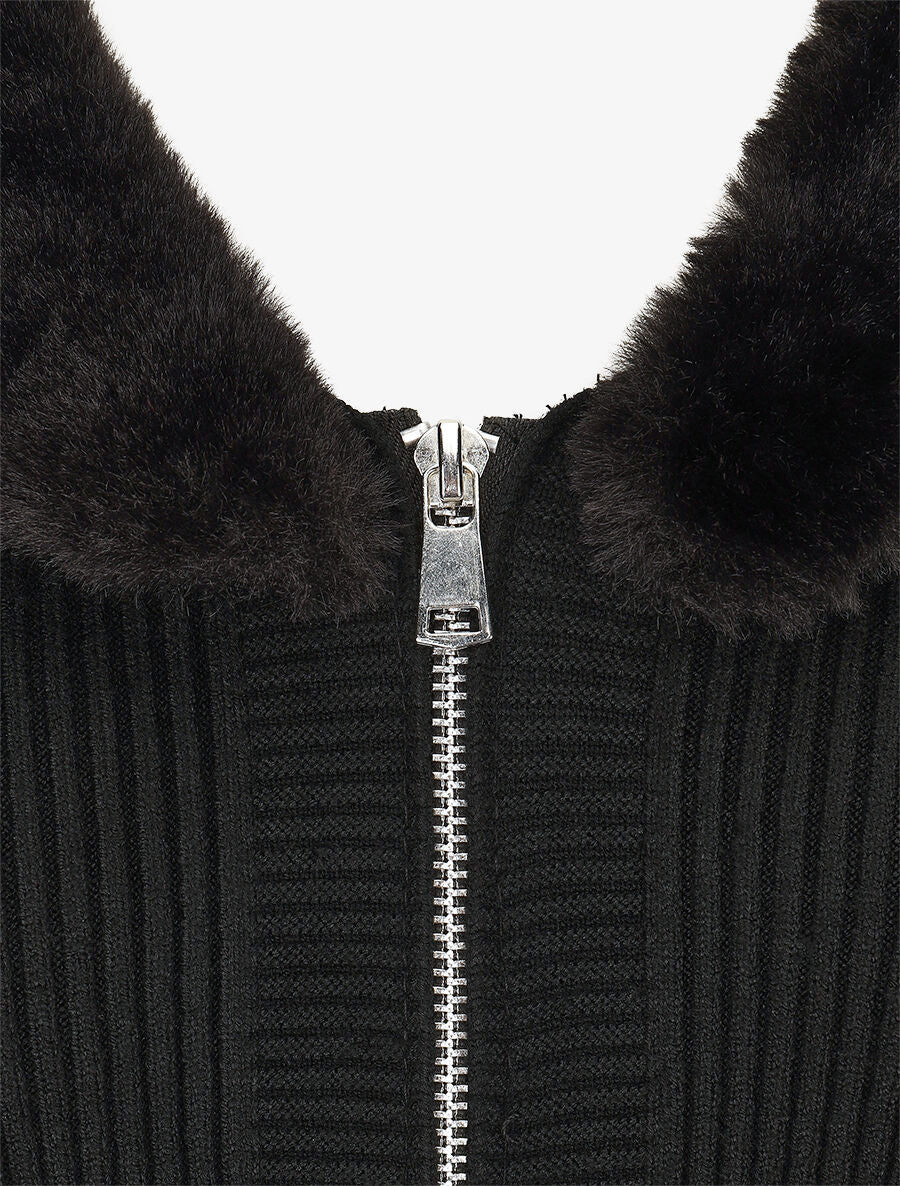 Vest met rits en kraag van synthetisch bont - Zwart - Image 3