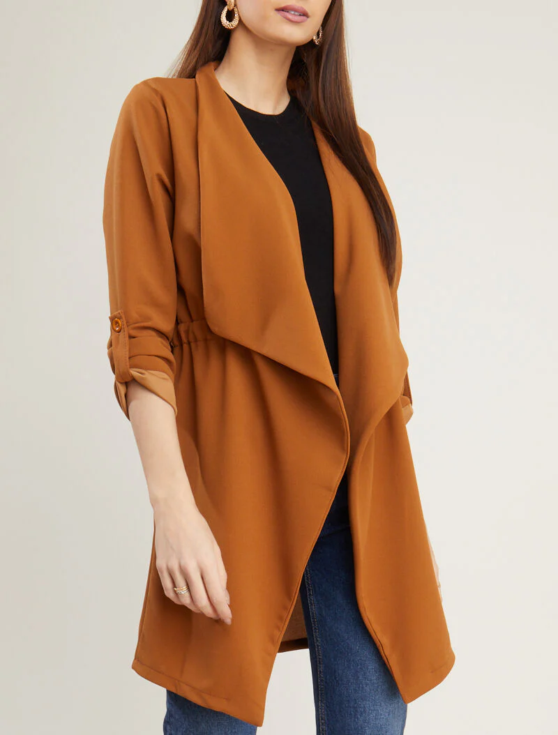 Vloeiende halflange jas - camel