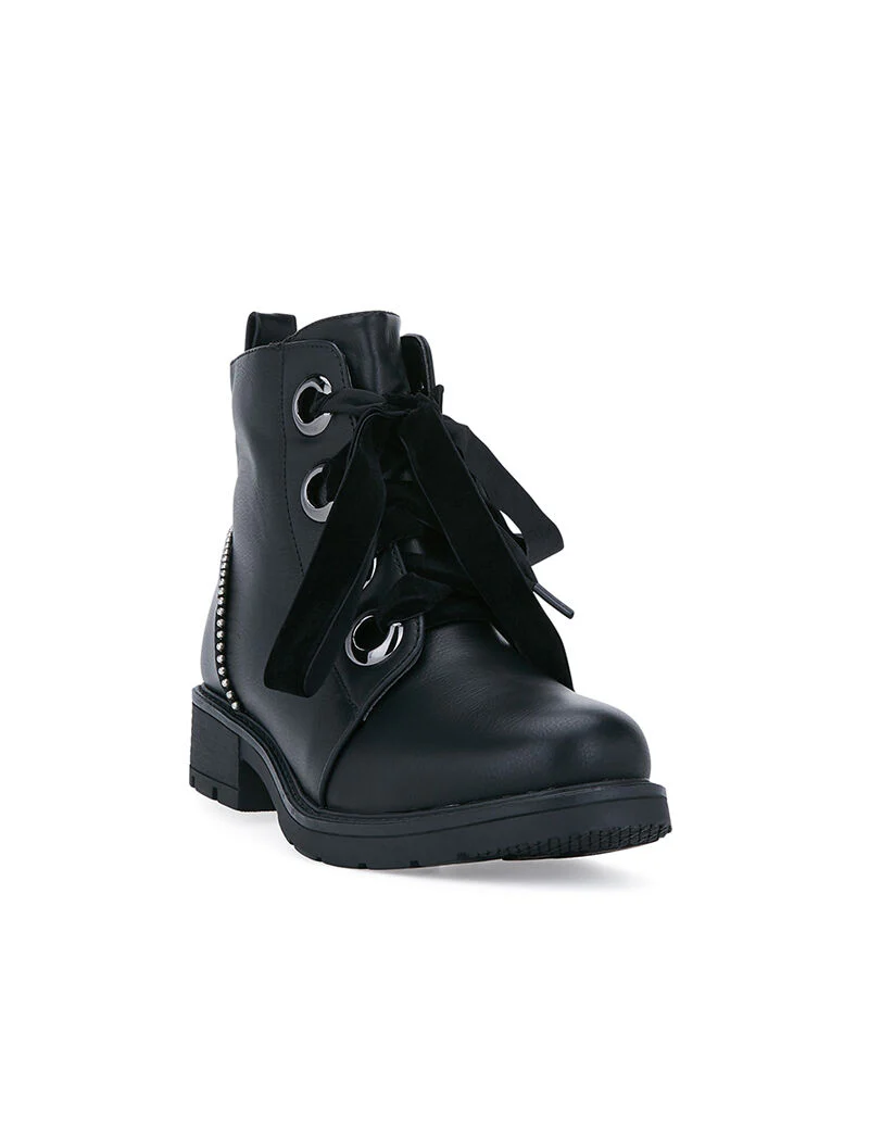 Veterschoenen met fluweeleffect - zwart - Image 2