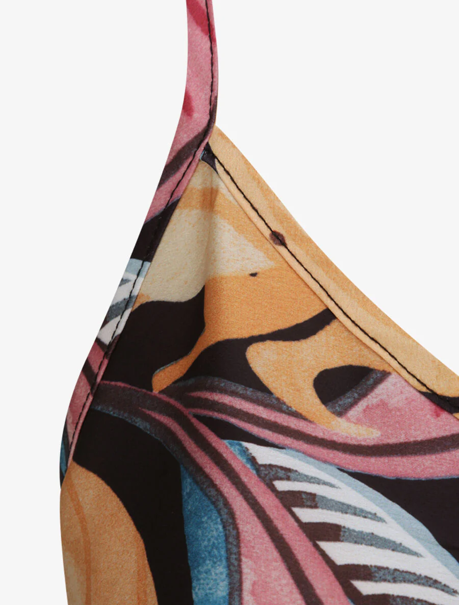 Vierkante afgedrukte abstracte bladeren tanktop - Zwart - Image 3