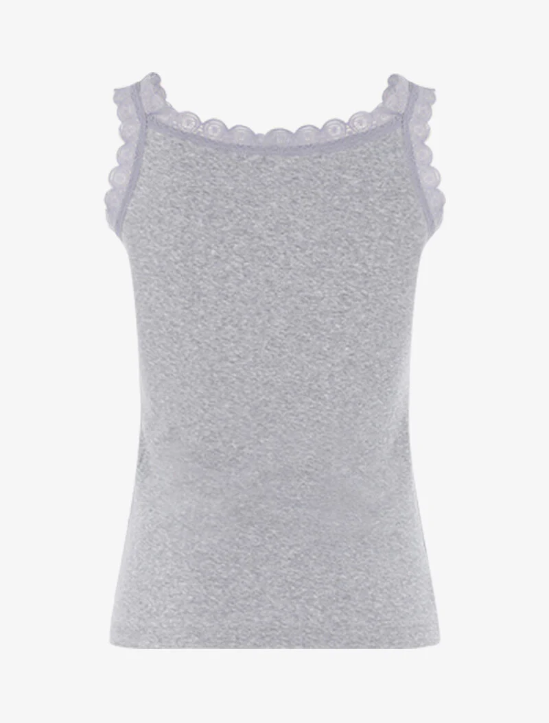 Mouwloos shirt met vierkante hals en kant - gemĂȘleerd grijs - Image 2