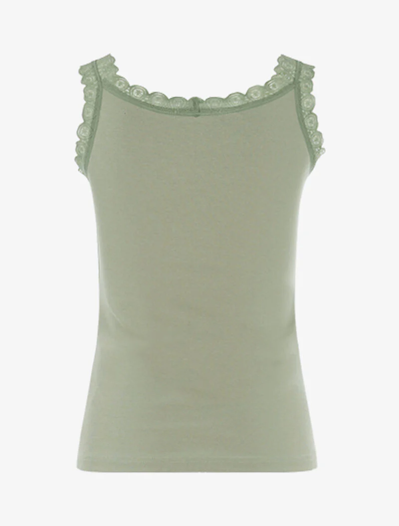 Vierkante halslijn tanktop met kant - kaki - Image 2
