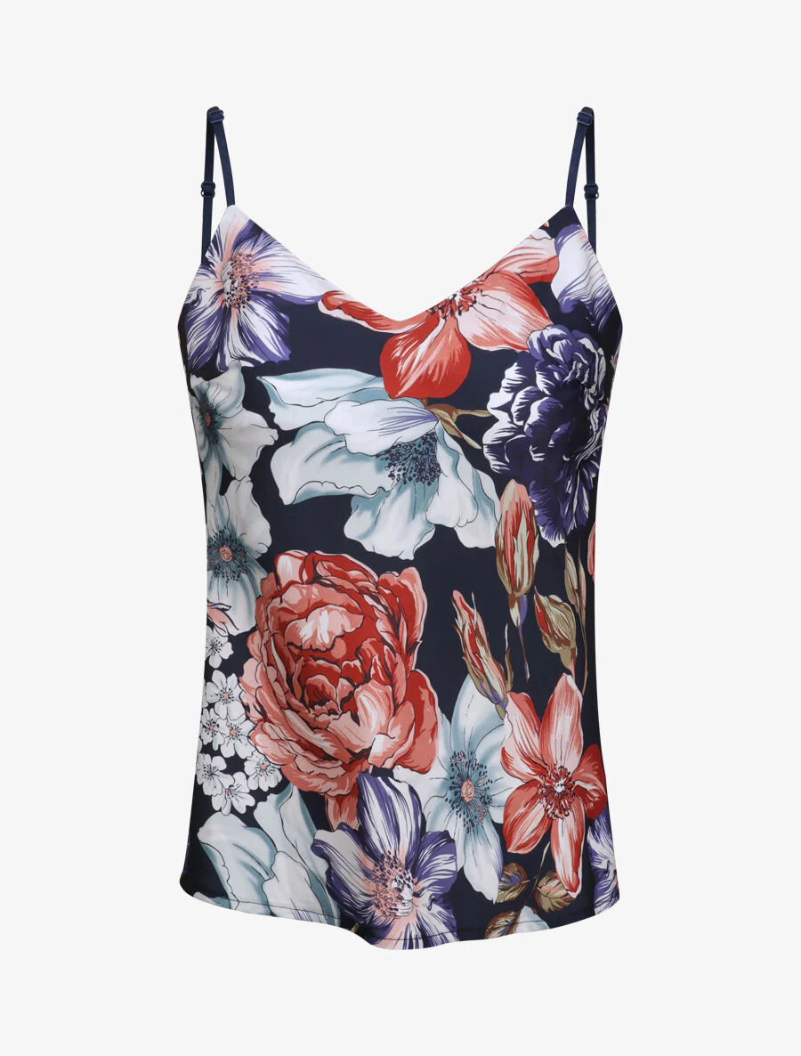 Vierkante tanktop met abstracte bloemenpatronen - Marine
