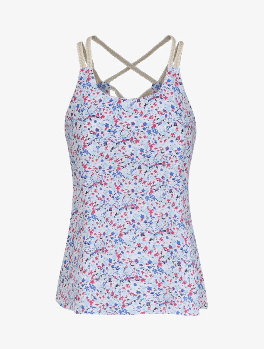 Vierkante tanktop met pioenenprint - Blauw