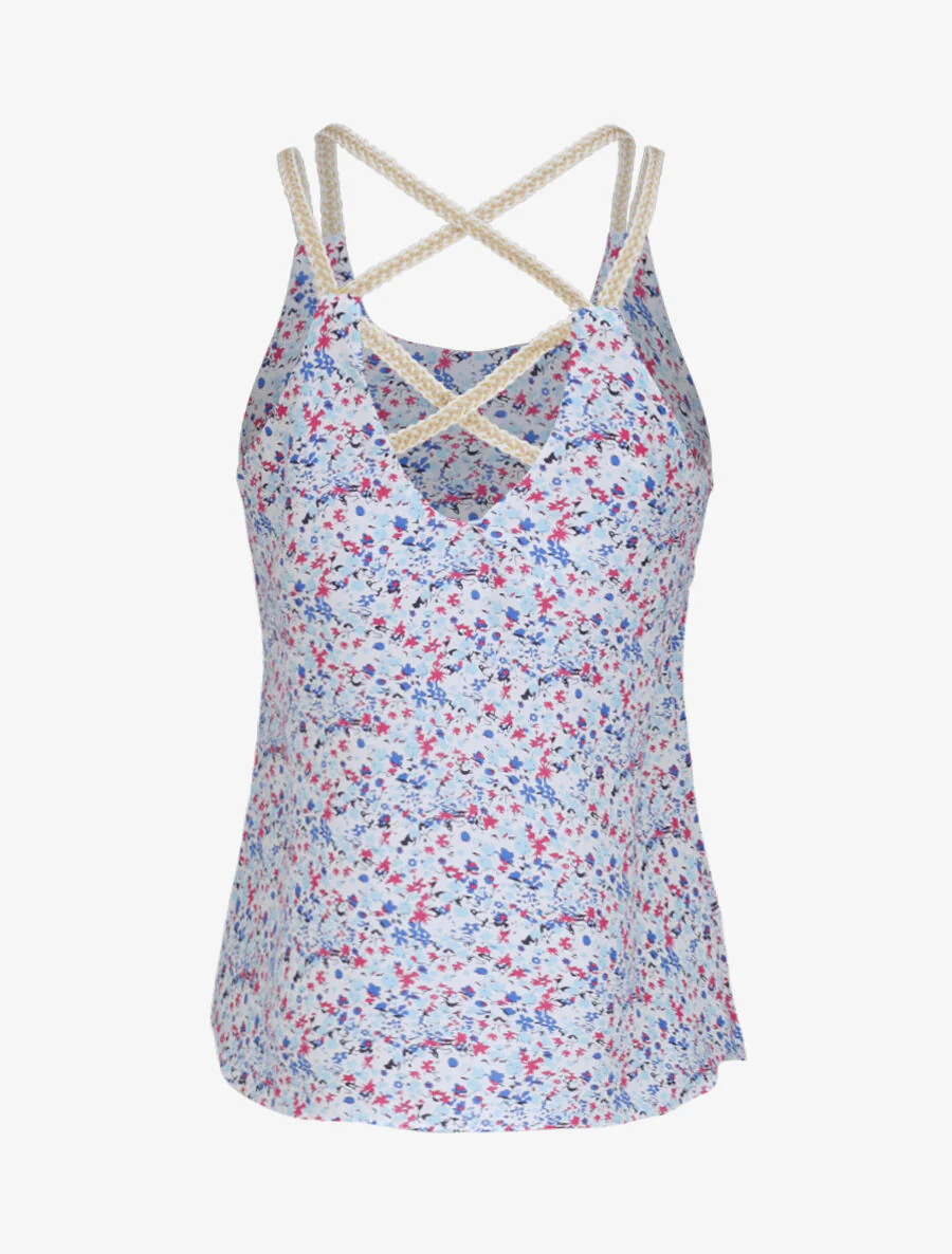 Vierkante tanktop met pioenenprint - Blauw - Image 2