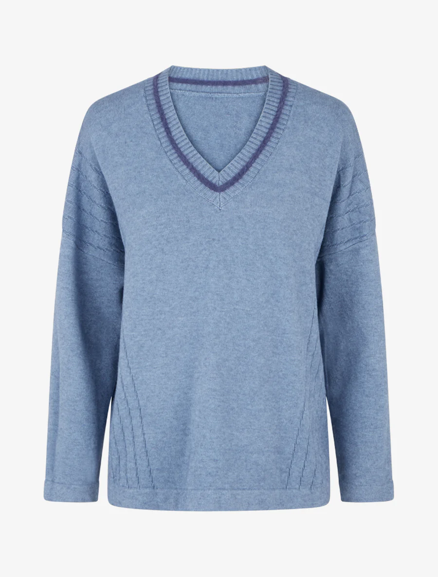 Vierkante trui met V-hals - Blauw