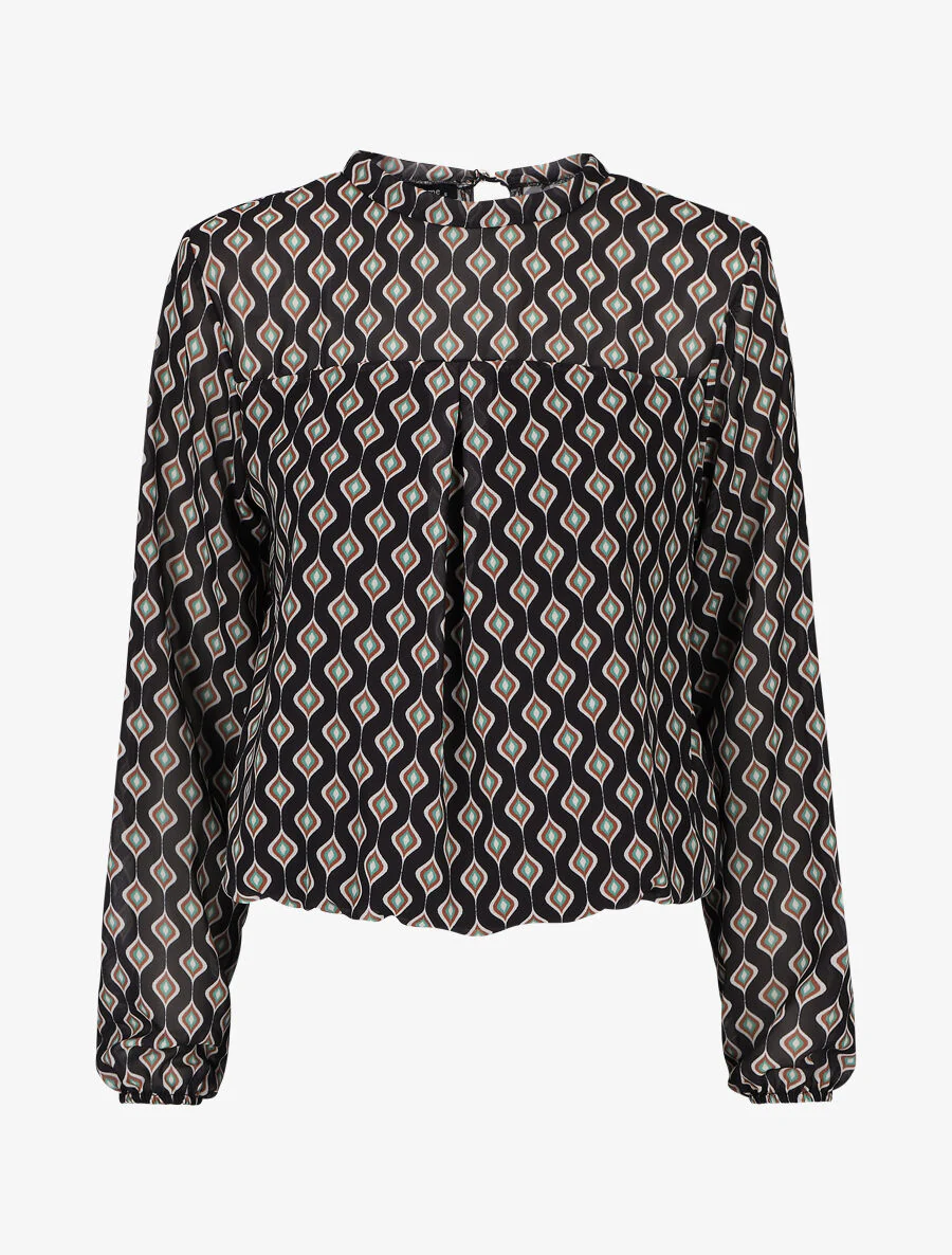 Vintage geprinte zijden blouse - Zwart