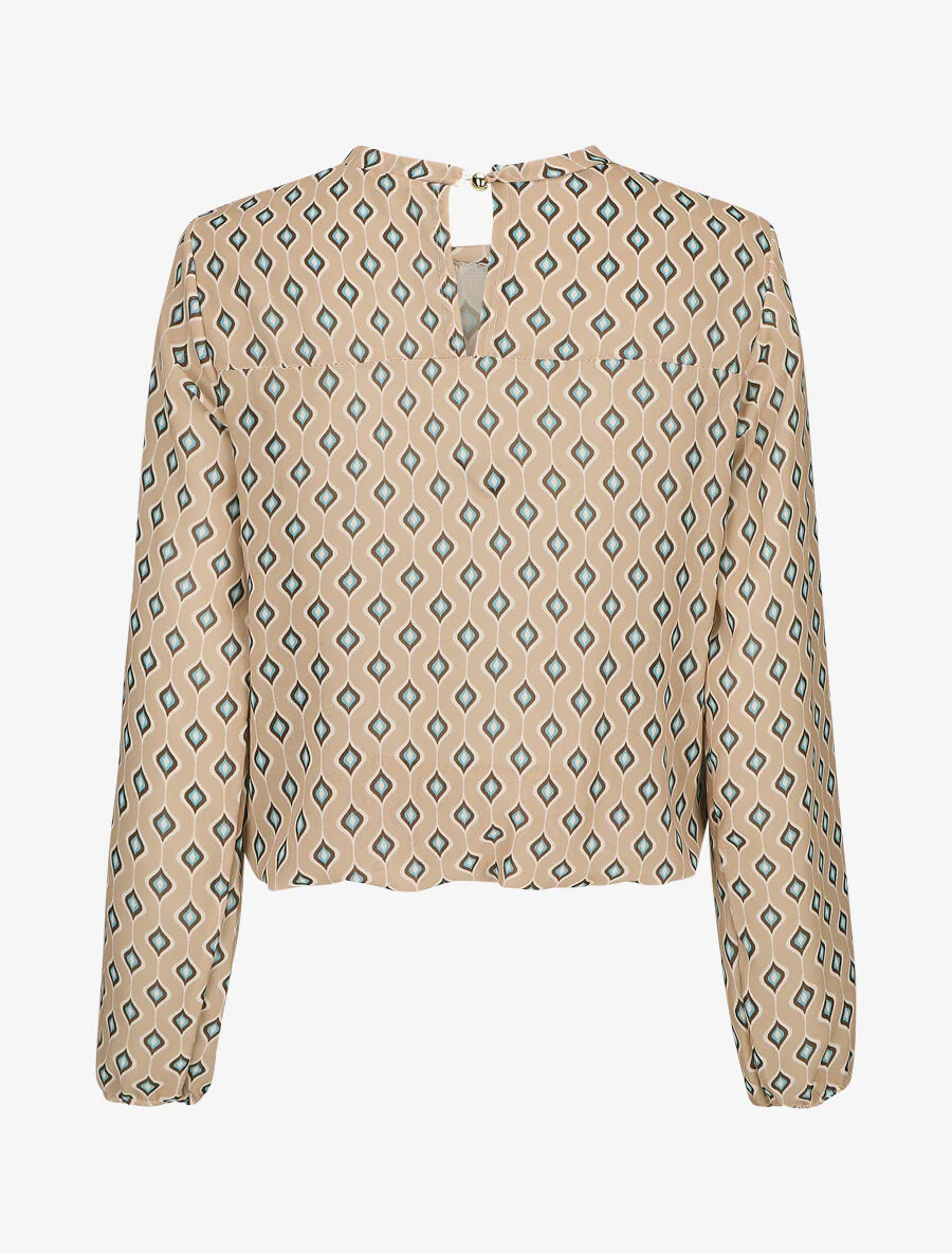 Vintage geprinte zijden blouse - Beige - Image 2