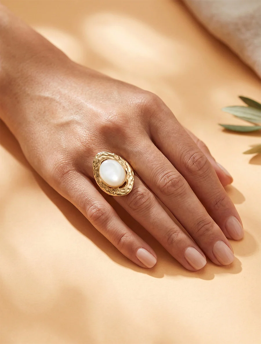 Vintage ring met steen - Wit