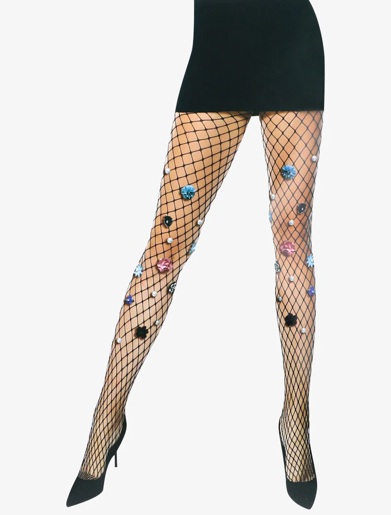 Visnetpanty met afneembare details - zwart